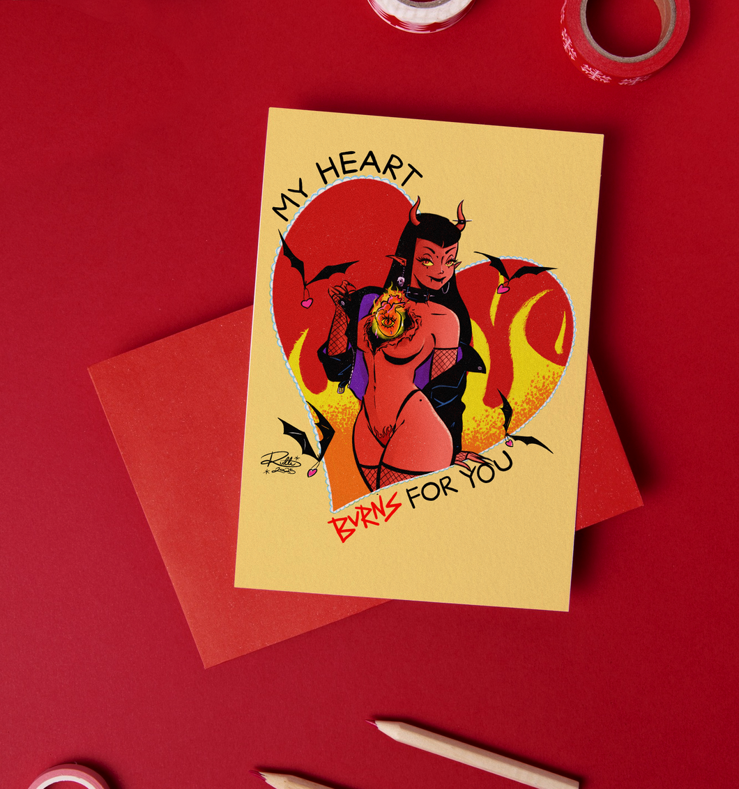 MY HEART BURNS -  Valentine’s Vintage Inspired Card